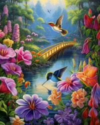 Kit Pintura com Diamantes - Beija-Flores na Ponte