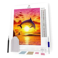 Kit Pintura com Diamantes - Golfinho Nascer do Sol