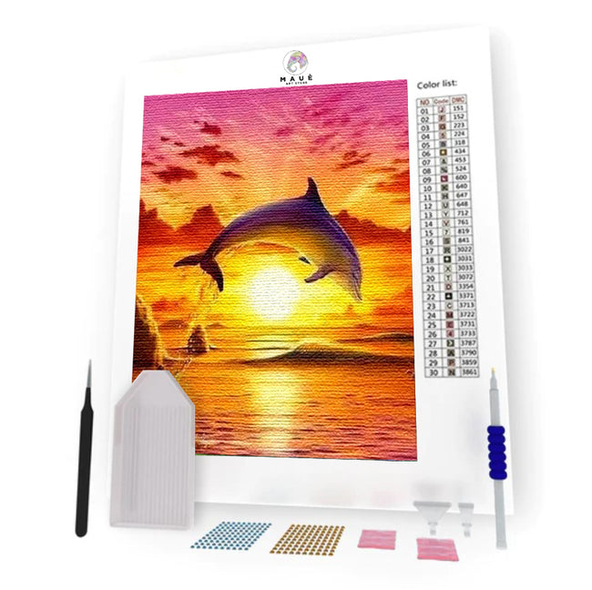 Kit Pintura com Diamantes - Golfinho Nascer do Sol