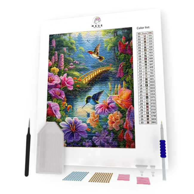 Kit Pintura com Diamantes - Beija-Flores na Ponte