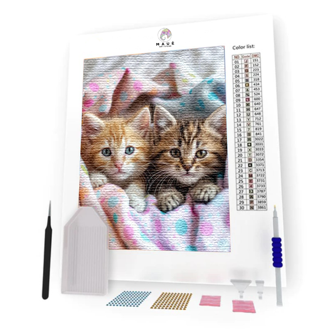Kit Pintura com Diamantes - Filhotes de Gatos no Cobertor