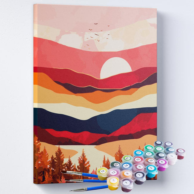 Kit Pintura Terapêutica  - Pôr do Sol em Camadas de Montanhas